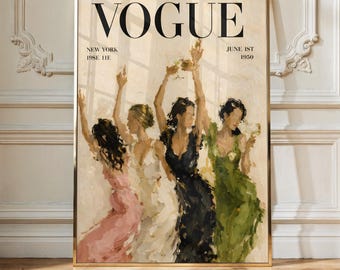 Vintage Vogue Women Dancing Magazine Cover Art Print, Trendy Room Decor (Digital Download)