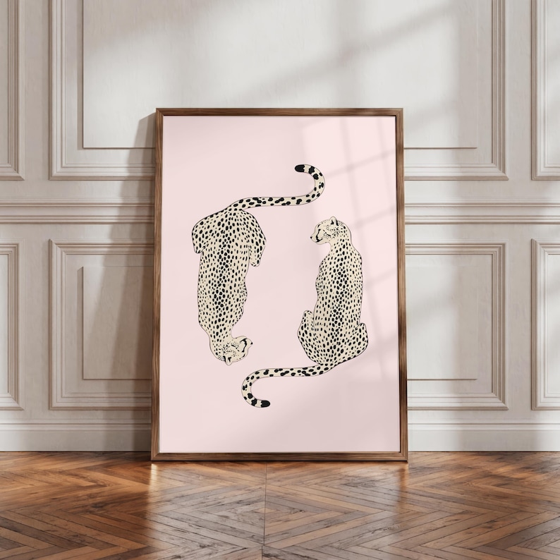 Pink Cheetahs Trendy Wall Art Print, Aesthetic Room Decor (Digital Download)