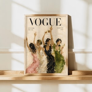 Vintage Vogue Women Dancing Magazine Cover Art Print, Trendy Room Decor (Digital Download)