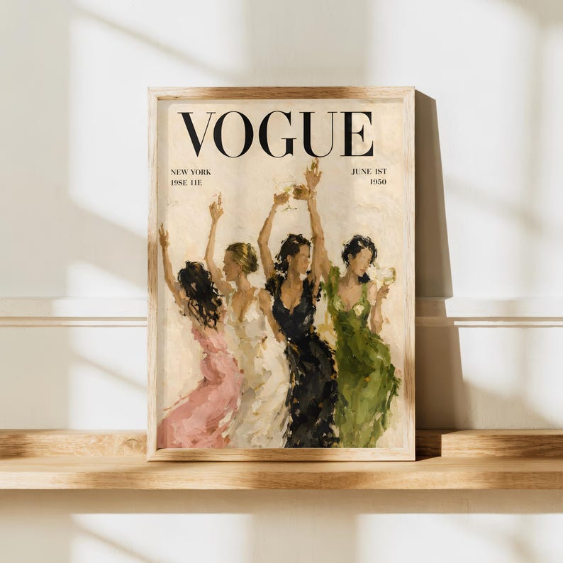 Vintage Vogue Women Dancing Magazine Cover Art Print, Trendy Room Decor (Digital Download)