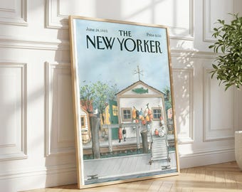 Impression d'art de couverture de magazine vintage The New Yorker, décoration d'intérieur de quai côtier (téléchargement numérique)