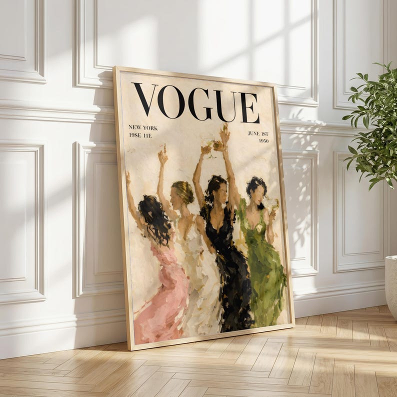 Vintage Vogue Women Dancing Magazine Cover Art Print, Trendy Room Decor (Digital Download)