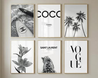 Set of 6 Black and White Fashion Art Prints, Trendy Room Decor (Digital Download)
