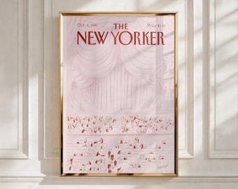 The New Yorker Vintage Pink and Red Opera Magazine Cover, Trendy Home Decor (Digital Download)
