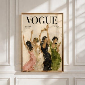 Vintage Vogue Women Dancing Magazine Cover Art Print, Trendy Room Decor (Digital Download)