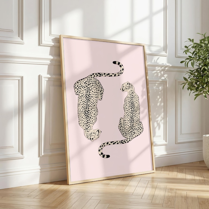 Pink Cheetahs Trendy Wall Art Print, Aesthetic Room Decor (Digital Download)