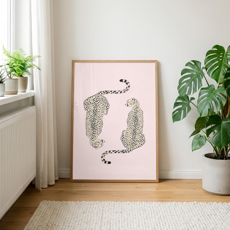 Pink Cheetahs Trendy Wall Art Print, Aesthetic Room Decor (Digital Download)