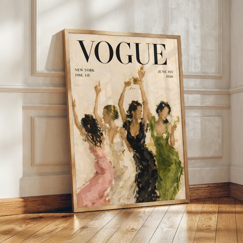 Vintage Vogue Women Dancing Magazine Cover Art Print, Trendy Room Decor (Digital Download)