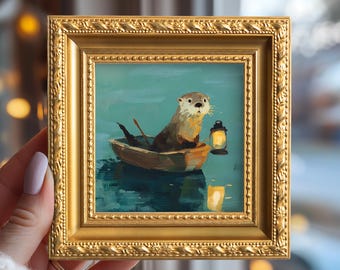 Original-Ölgemälde „Laternenotter“, kleines Küstenwandbild, handgemalte Leinwand, Dekoration für die Heimgalerie, Geschenk für Tierliebhaber