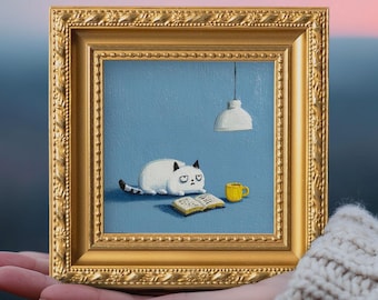 Kleine ausgebrannte Katze Ölgemälde, Original handgemaltes Tier, benutzerdefinierte Kitty Portrait, Wandkunst Dekor, Weihnachtsgeschenk für Tierliebhaber
