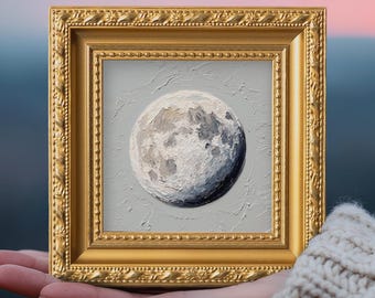 Original Moon Oil Painting, Small Celestial Wall Art, Handmade Canvas Artwork, Space Decor Gift