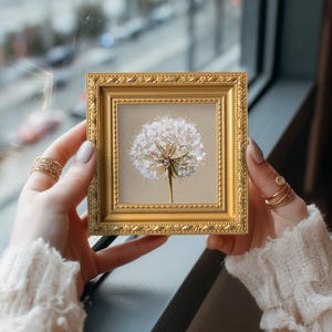 White Dandelion Original Oil Painting, Mini Framed Wall Art, Hand Painted Canvas, Botanical Decor image 4