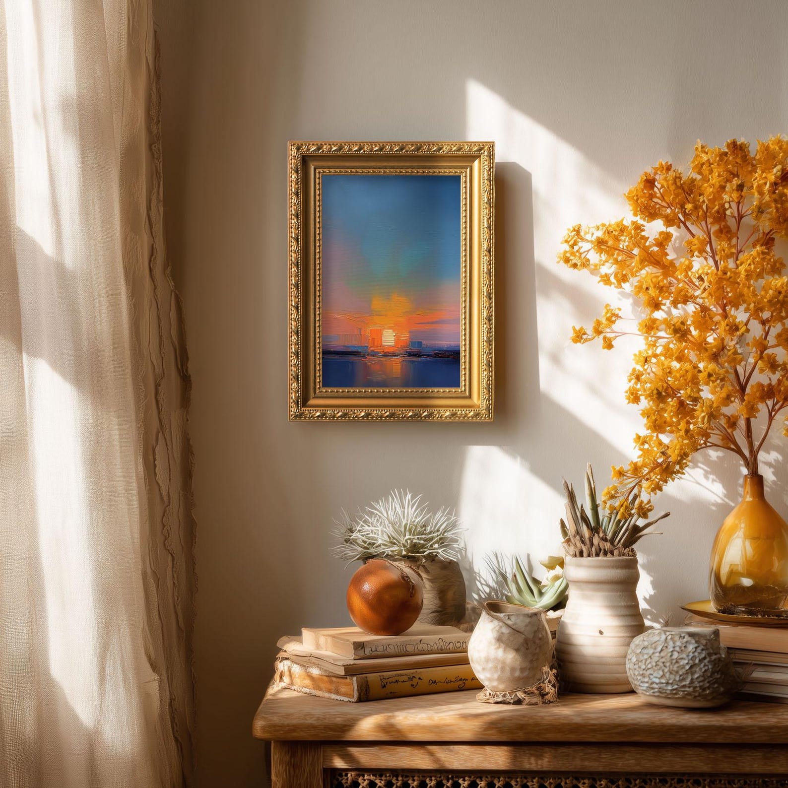 Small Sunst Picture Small Sunset Oil Painting, Original Hand Painted, Abstract Landscape ...