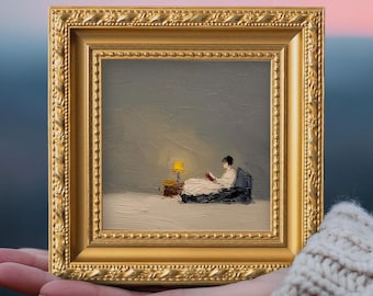 Women Reading Small Oil Painting, Original Hand Painted Art, Gift for Book Lover & Mother, Bedroom Gallery Wall Decor