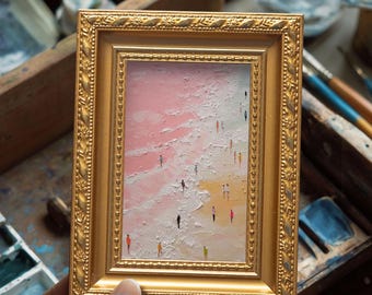 Small Peak Beach Oil Painting, Original Landscape Artwork,  Hand Painted Art, Modern Wall Decor, Gift for Friends