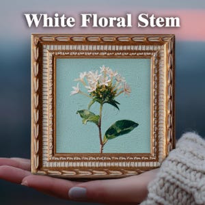 White Dandelion Original Oil Painting, Mini Framed Wall Art, Hand Painted Canvas, Botanical Decor White Floral Stem