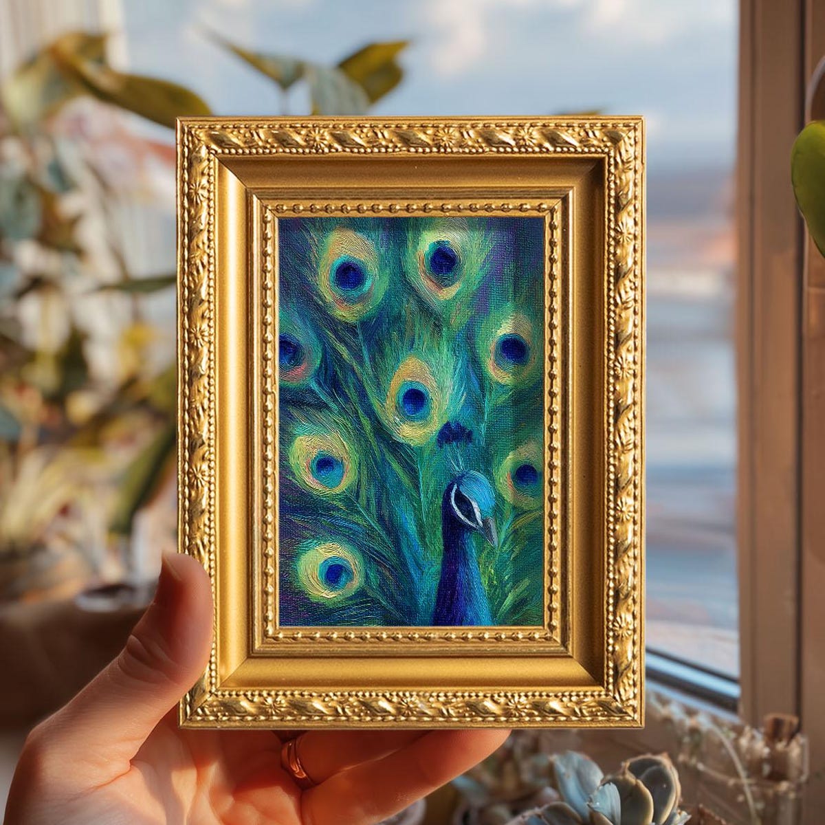 Mini Peacock Oil Painting, Original Hand Painted Bird, Small Wall Art Decor, Still Life, Unique Christmas Gift for Friends - Etsy