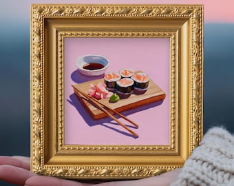 Original Sushi Ölgemälde, kleines Essen Wandbild, handgemachte Leinwand Kunst, Küche Dekor Geschenk