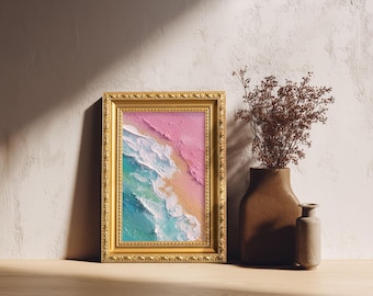 Kleine rosa Strand Ölgemälde, Original handgemalt, abstrakte Landschaft Kunstwerk, Wohnzimmer Wandkunst Dekor, Weihnachtsgeschenk für Freund