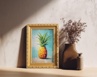 Small Original Pineapple Oil Painting, Still Life Fruit, Hand Painted Artwork, Rustic Kitchen Wall Art Decor, Christmas Gift for Friend