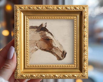 Brown Horse Original Oil Painting, Small Framed Wall Art, Hand Painted Animal Canvas, Living Room Decor, Gift for Horse Lovers