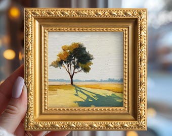 Solitary Tree Small Canvas Oil Painting, Original Still Life Landscape, Hand Painted Plant Artwork, Abstract Wall Art, Nature Lover Gift