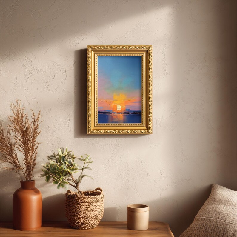 Small Sunst Picture Small Sunset Oil Painting, Original Hand Painted, Abstract Landscape ...