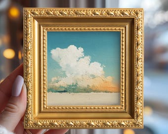 Original Cloud Landscape Oil Painting, Small Sky Wall Art, Handmade Canvas Artwork, Nature Decor Gift