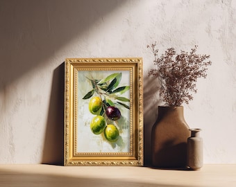 Small Original Olives Oil Painting, Still Life Fruit, Hand Painted Artwork, Rustic Kitchen Wall Art Decor, Christmas Gift for Friend
