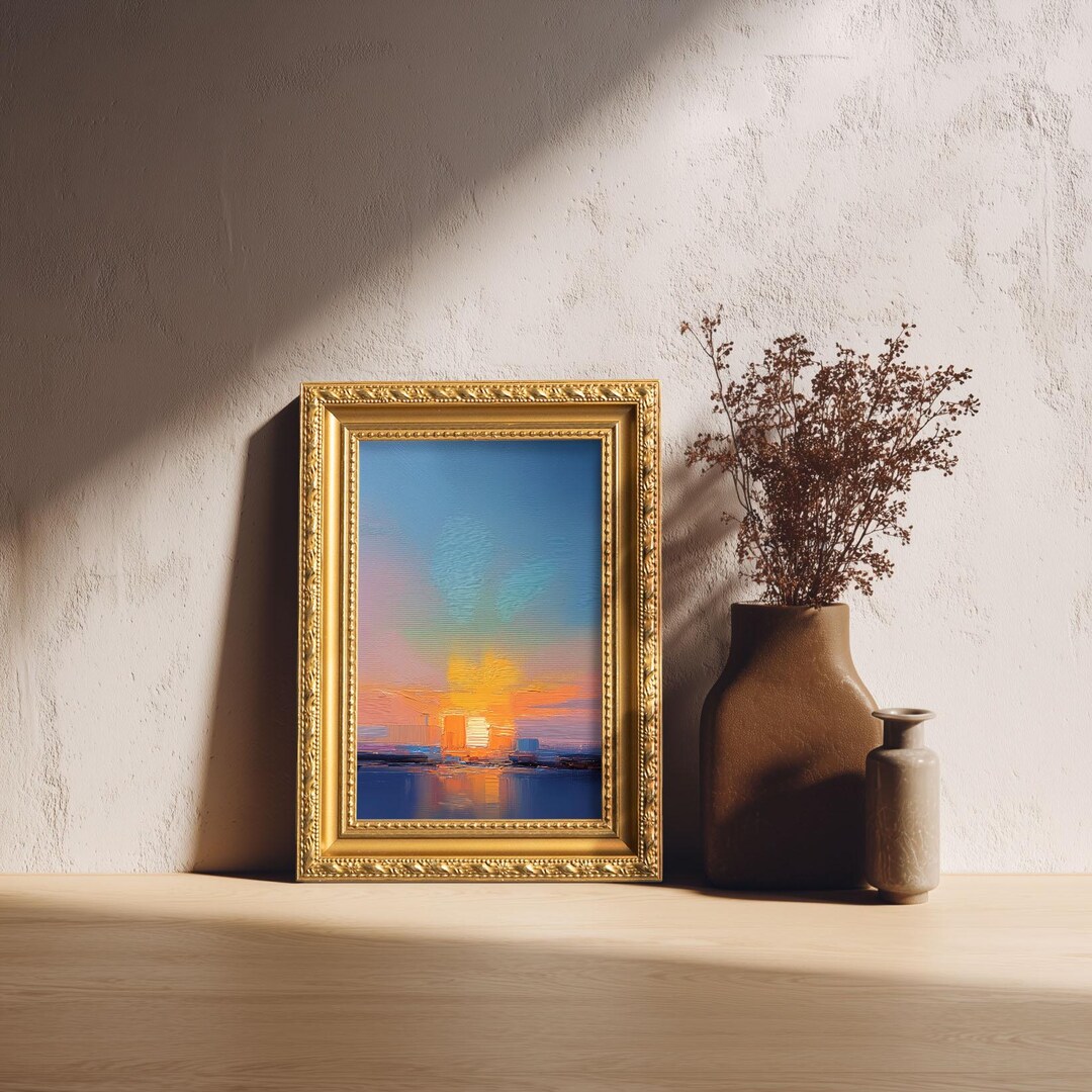 Small Sunst Picture Small Sunset Oil Painting, Original Hand Painted, Abstract Landscape ...
