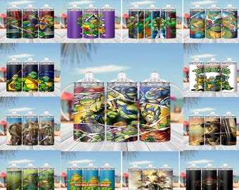 Más de 26 vasos con pajita de las Tortugas Ninja, paquete de 355 ml de las Tortugas Ninja, funda para vaso de dibujos animados de las Tortugas Ninja, funda para vaso infantil con tapa abatible de 355 ml, paquete de vasos de las Tortugas Ninja