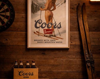 Impression d'affiche de ski de bière vintage