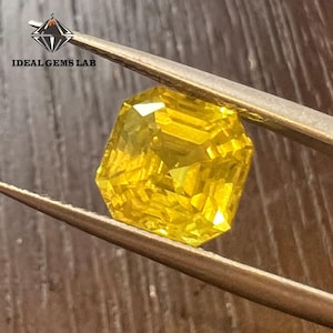 Canary Yellow Sapphire Asscher Cut| Vivid Sunshine Yellow| Lab Grown Loose Gemstone| Rare Color for Custom Engagement Ring| Jewelry Making