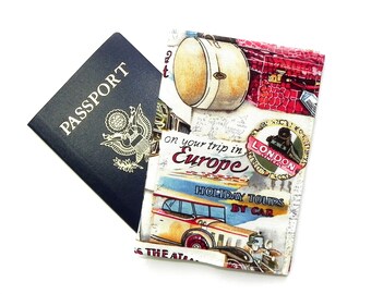Passport Cover Passport Holder Case Sleeve Travel to Europe Vintage fabric with train Car Luggages Vaccation Trip Cruise Titanic Ship Ocean