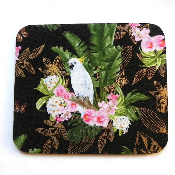 Mouse Pad Fabric Mousepad Exotic Parrot Cockatoo Print Computer Electronic Gift for Birds Lovers Coworkers Geeks Tropical Wildlife Orchids