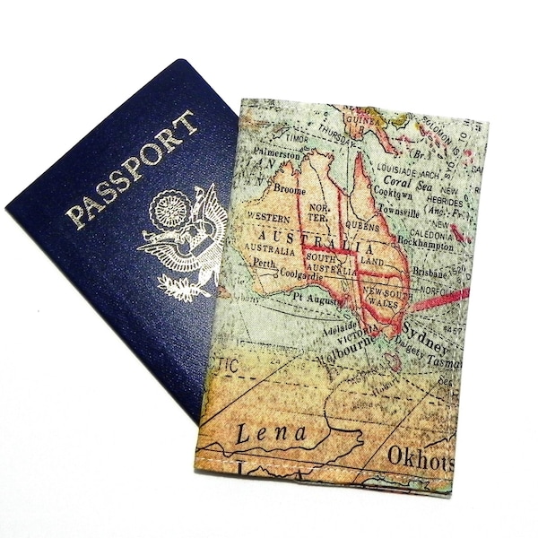 Passport Cover  Old World Map fabric  Australia United States Passport Holder Travel Case accesory Vacation Trip Cruise Holiday Wallet