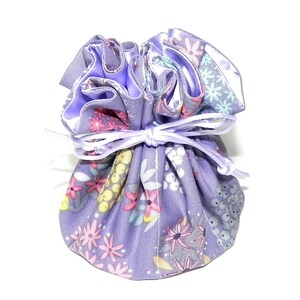 Drawstring Travel Bag Jewelry Organizer Bridal Pouch Lavender Blue floral fabric Gray Satin Wedding Bridesmaids Essential Oils storage bag
