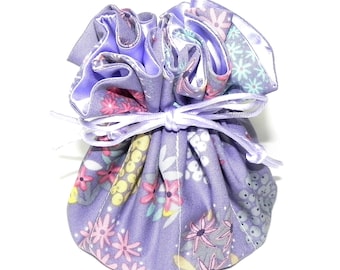 Drawstring Travel Bag Jewelry Organizer Bridal Pouch Lavender Blue floral fabric Gray Satin Wedding Bridesmaids Essential Oils storage bag
