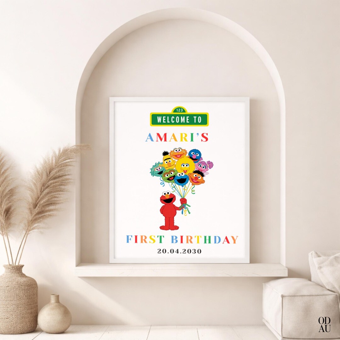 Sesame Street Birthday Welcome Sign Elmo Birthday Party Poster Sesame ...