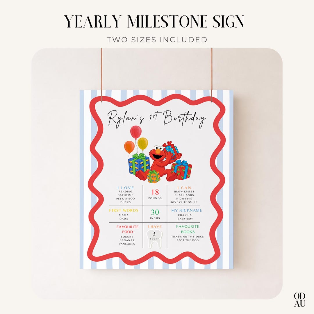 Sesame Street Elmo Milestone Sign Canva Template Elmo Birthday Welcome ...