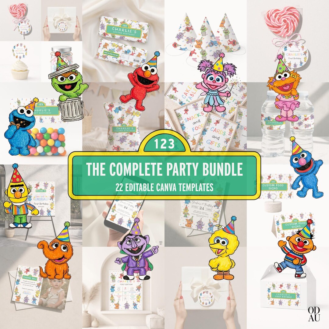 Elmo Sesame Street Birthday Party Bundle Printable Invitation Welcome ...