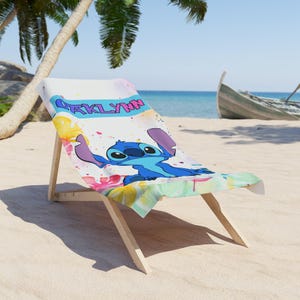 Personalized Stitch Beach Towel for Kids, Custom Name Beach Towel, Boys Pool Towel, Summer Vacation Gift for Children image 2