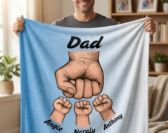 Manta de felpa de terciopelo "El mejor papá del mundo" / Nombres de la familia para chocar los puños