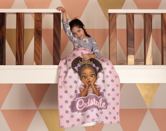 Manta de felpa aterciopelada con ilustración de la Princesa Negra / Opción de nombre personalizado