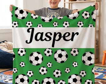 Manta de fútbol personalizada para niños, manta de fútbol con nombre personalizado, manta polar de fútbol, regalo de fútbol para niños, decoración de dormitorio de fútbol