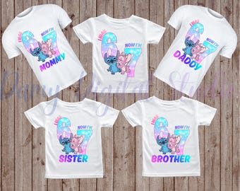 Paquete de camisetas de cumpleaños de la familia Stitch / Tenía 6 años, ahora tengo 7 (Descarga digital)