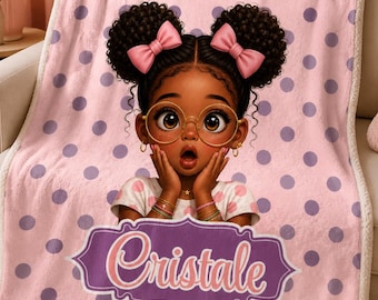 Manta personalizada de princesa para niña negra, manta con nombre personalizado, regalo para niña de piel morena