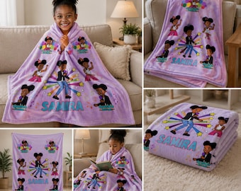 Personalized Gracie's Corner Velveteen Blanket, Custom African Girl Blanket