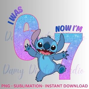 Stitch födelsedagsflicka PNG | Jag var 6 nu 7 tröjdesign (digital nedladdning)