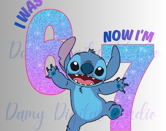 Stitch Birthday Girl PNG / Diseño de camiseta "Tenía 6 años, ahora tengo 7" (Descarga digital)